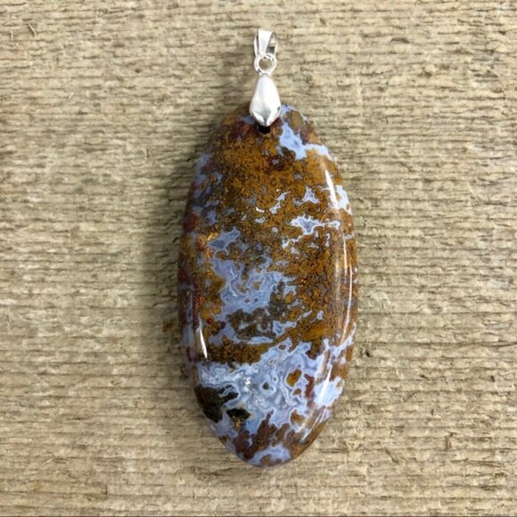 Rare Crazy Lace & Plume Agate Necklace Pendant - Picture 1 of 6